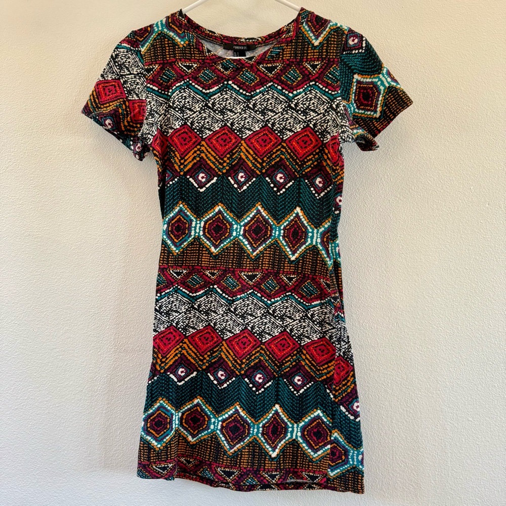 Geometric Patterned Shirt Dress - Multicolor